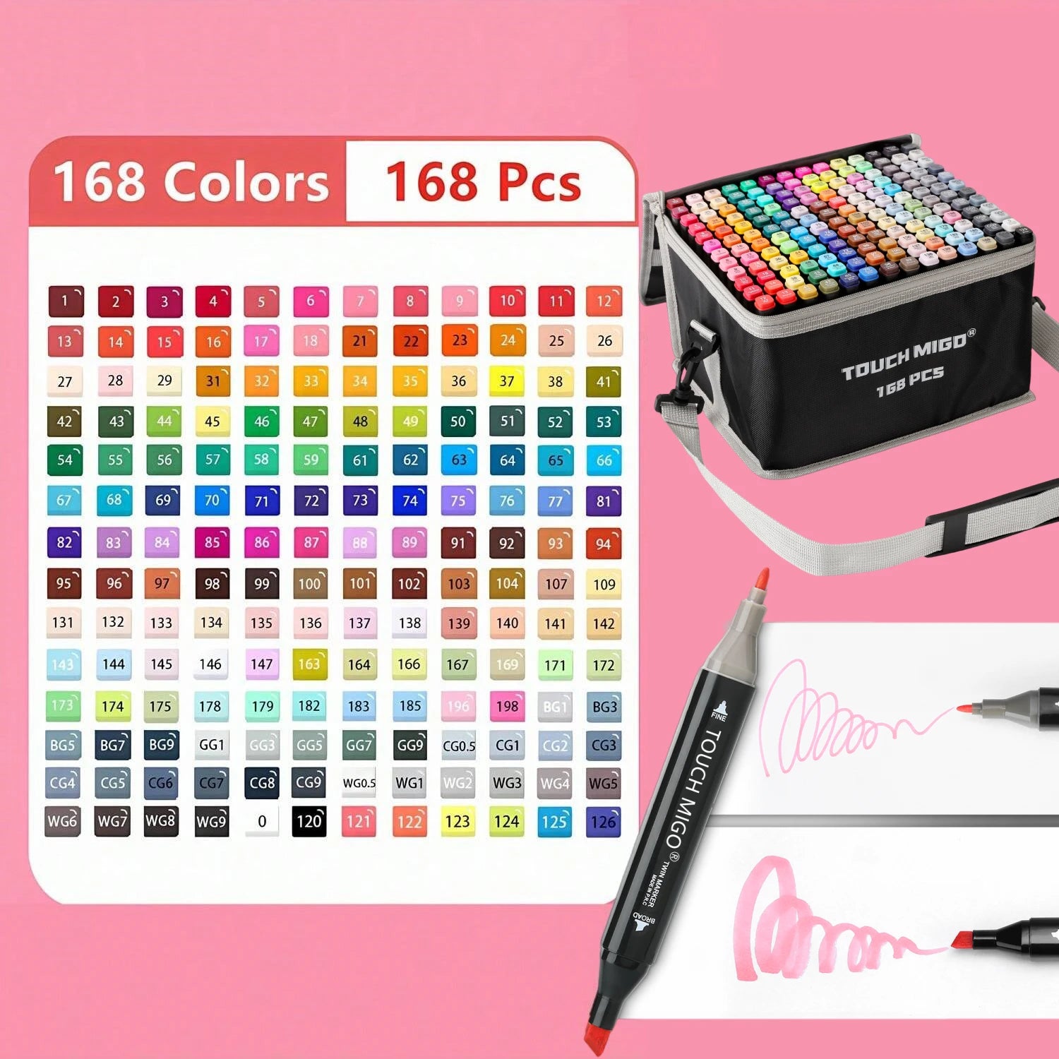Aesthetic Dual-Tip Alcohol Art Markers - 12, 24, 36, 48, 60, 80, and 168 Color Set with Case
