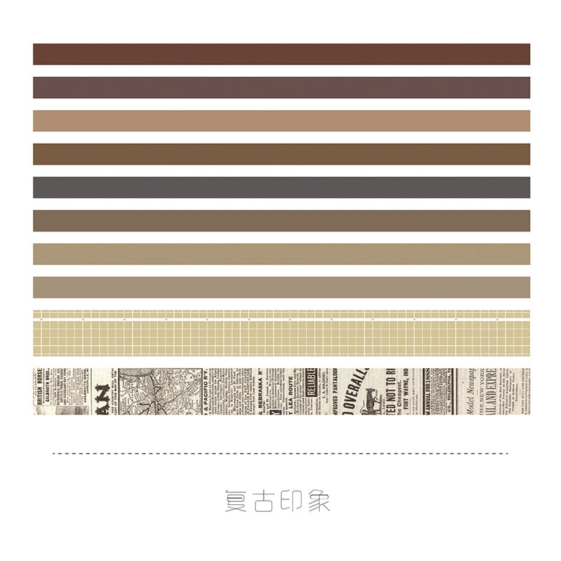 Neutral Vintage Washi Tape Set — 10 Rolls