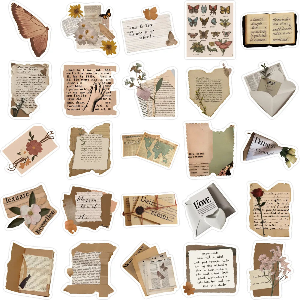 Vintage Neutral Aesthetic Sticker Pack — 50pcs