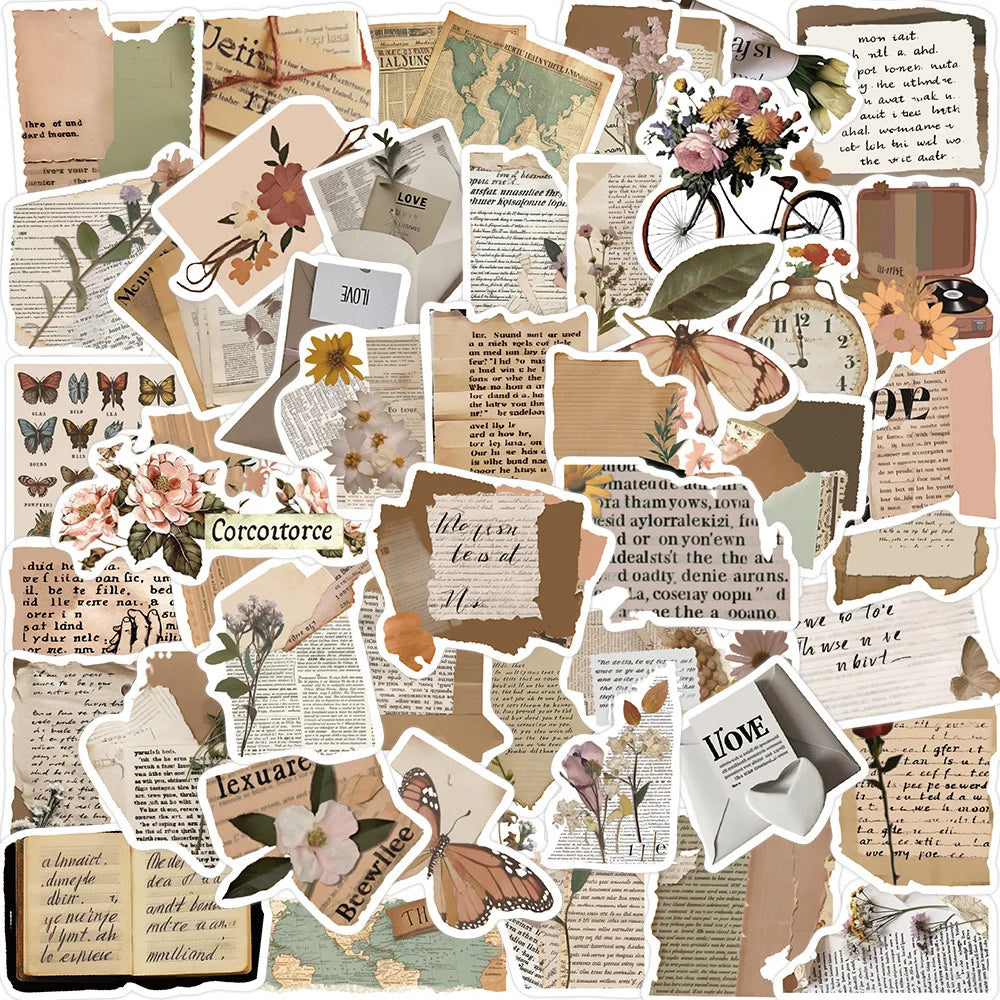 Vintage Neutral Aesthetic Sticker Pack — 50pcs