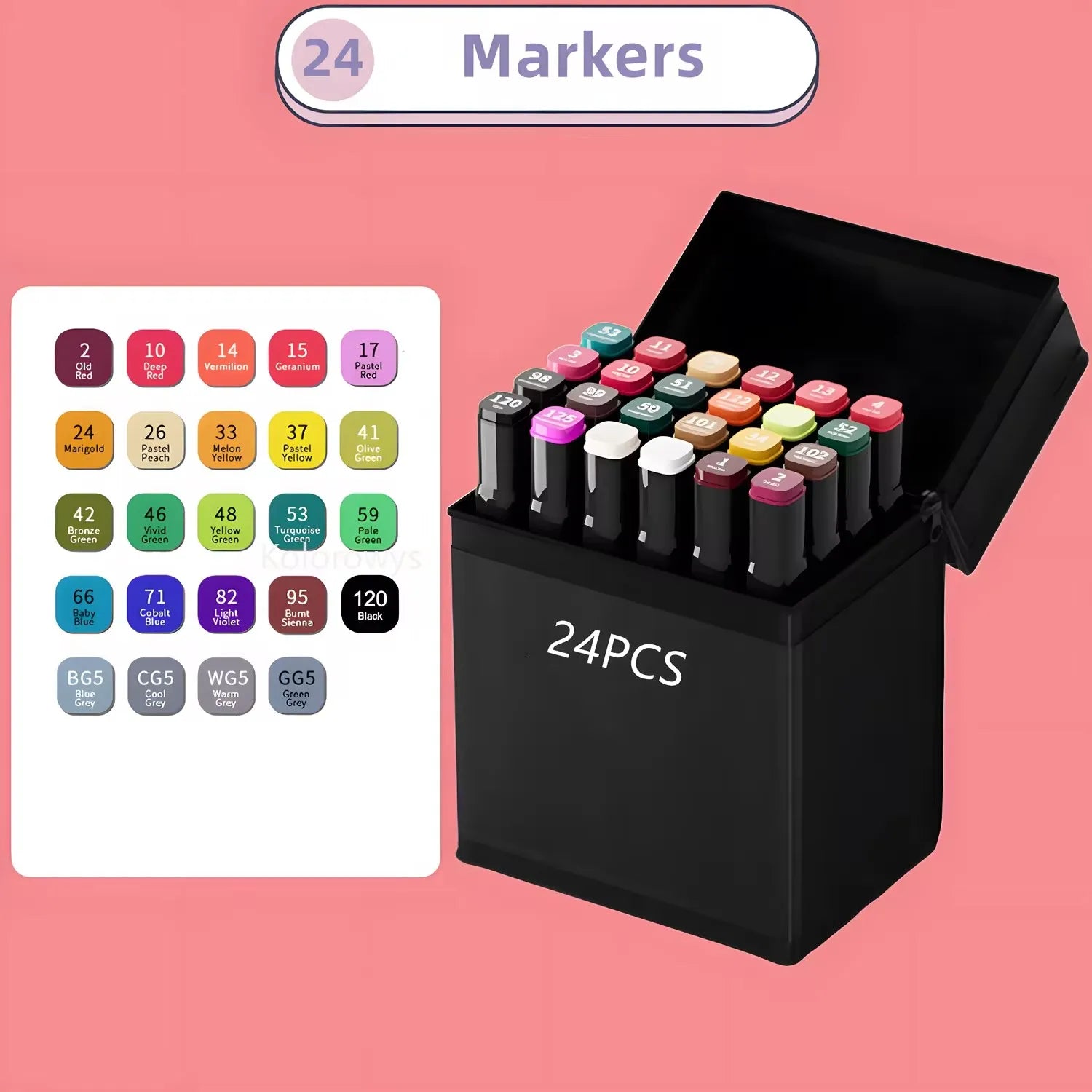Aesthetic Dual-Tip Alcohol Art Markers - 12, 24, 36, 48, 60, 80, and 168 Color Set with Case