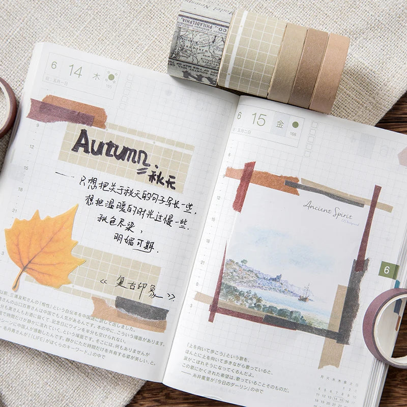 Neutral Vintage Washi Tape Set — 10 Rolls