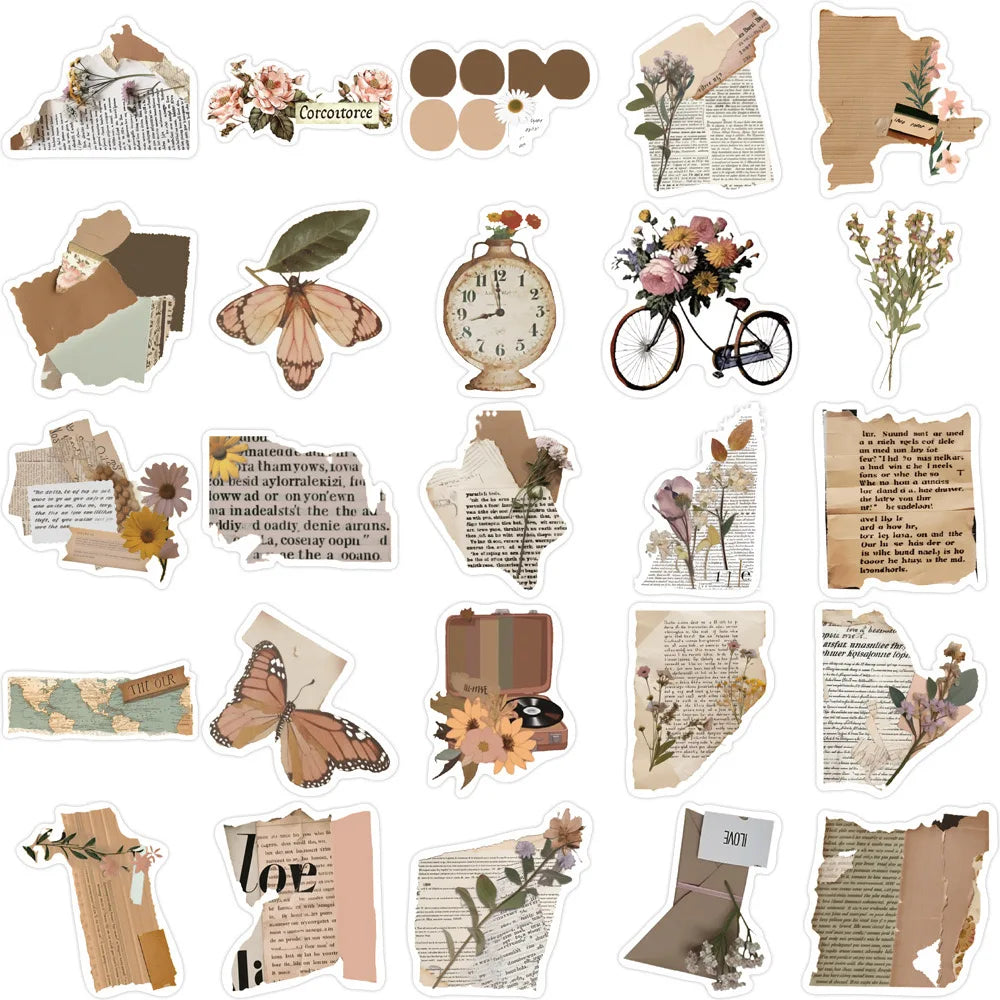 Vintage Neutral Aesthetic Sticker Pack — 50pcs